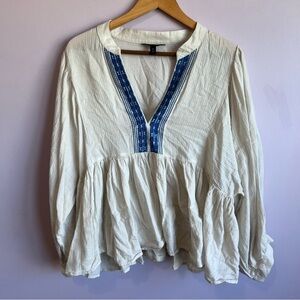 Banana Republic Factor V Neck Embroidered Dramatic Sleeve Peplum V Neck Top XL